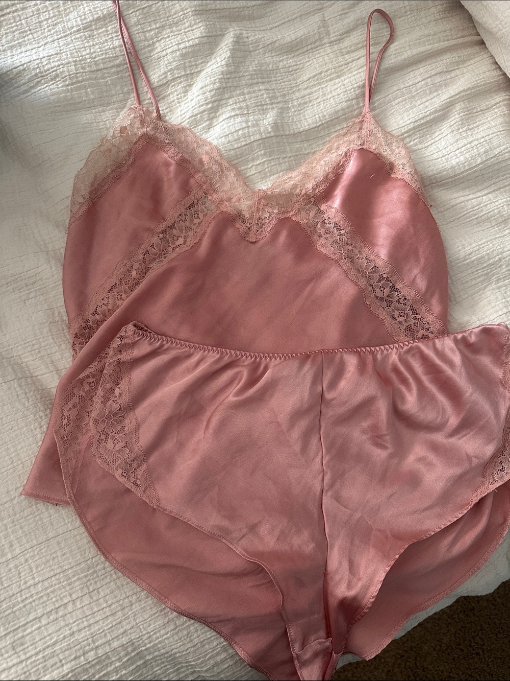Victoria's Secret Dusty Rose Satin Lace Cami & Shorts Set